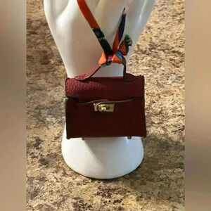 Mini Handbag Charm Or For Ear Pods Faux Leather Wine NWOT